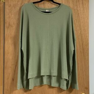 ANTHROPOLOGIE Sage Green Waffle Knit Long Sleeve TOP! Oversized Stretchy Comfy